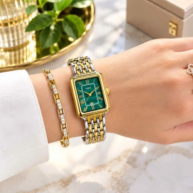 FOSSSIL_LADIES_GOLD-TT-GREEN