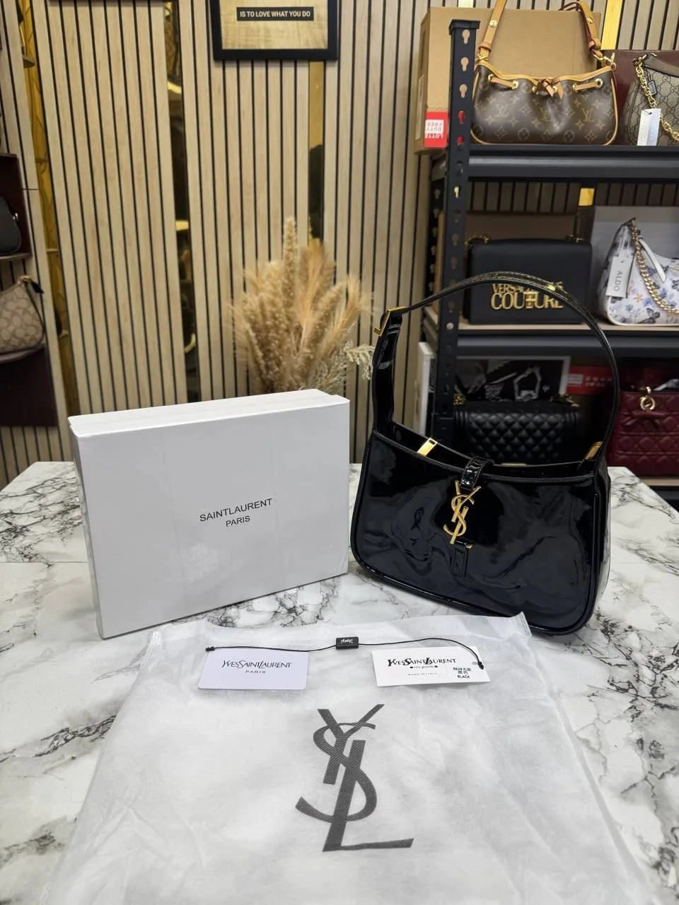 YSL Yves Saint Laurent Ysl Hobo Shoulder Bag With Box And Dust Bag (Black - 862 Glossy)
