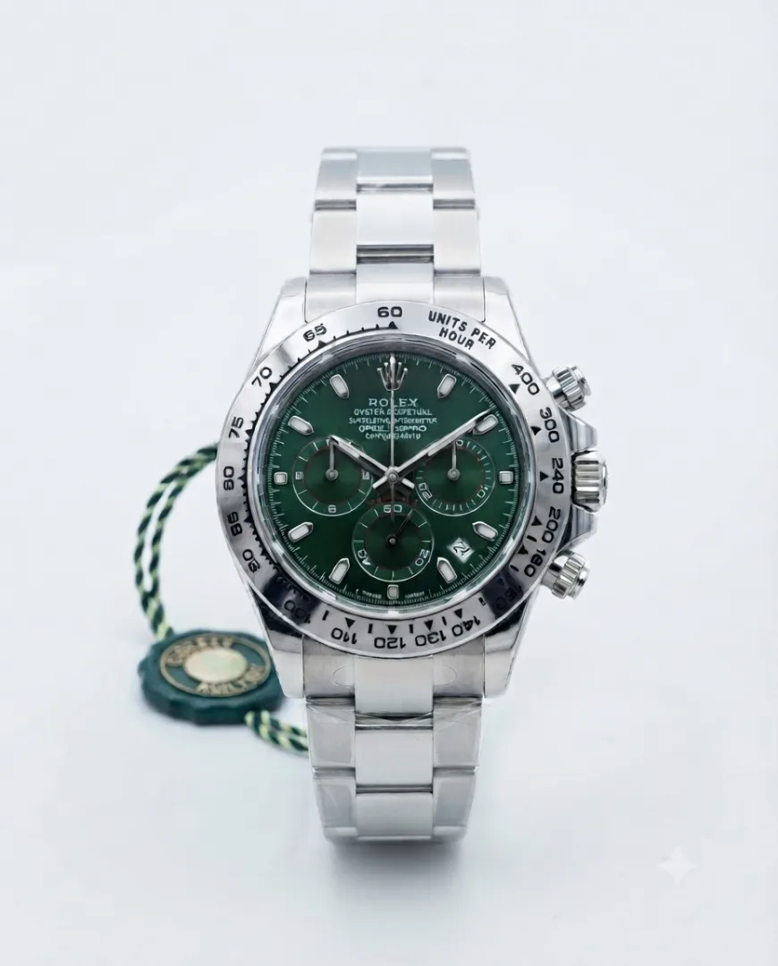 Rolee_x Daytona chronograph Silver Green Dial