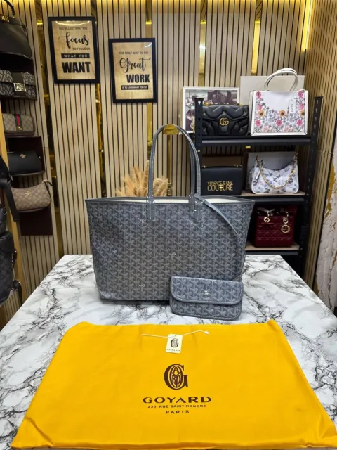 GOYARRD Saint Louiis PM Bag in Gray Chevron Canvas Tote Bag with Matching Pouch & Dust Bag