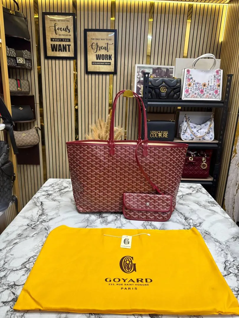 GOYARRD Saint Louiis PM Bag in Red Chevron Canvas Tote Bag with Matching Pouch & Dust Bag (Maroon)