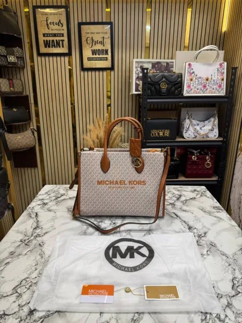 Michael Kor Mirella Tote Bag With Dust Bag Including Card (Beige)
