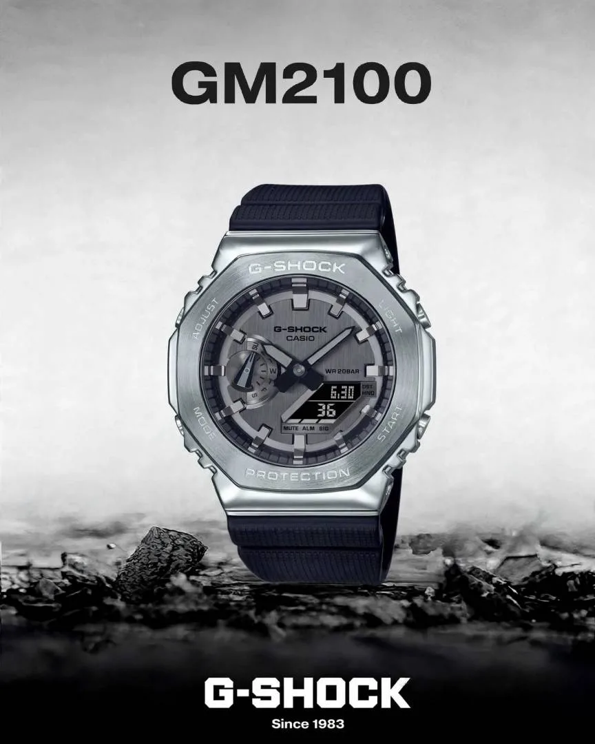 Casio g shock gm2100 black silver Black