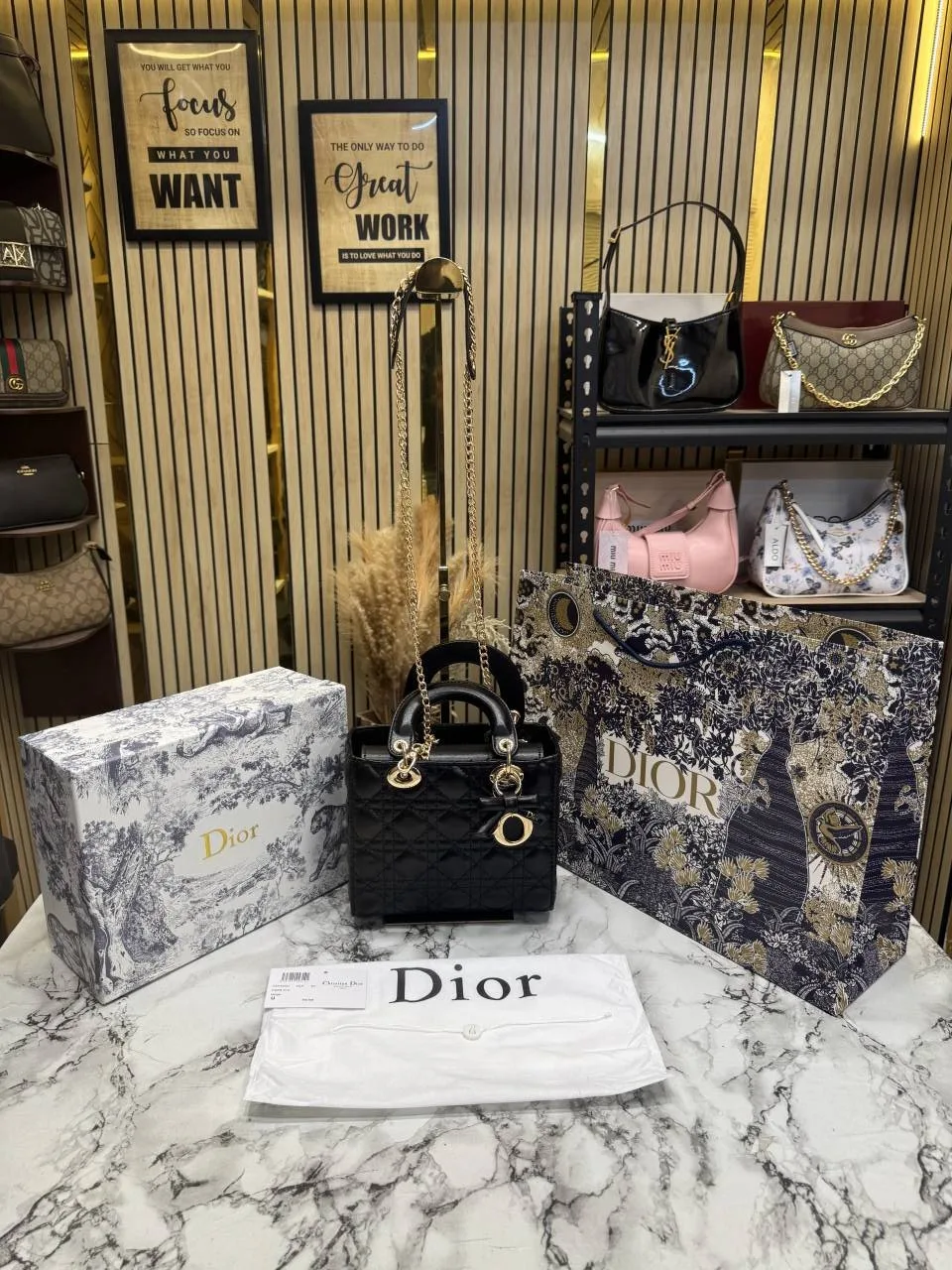 CHRISTIAN DIYOR LADY CANNAGE WITH OG BOX AND DUST BAG INCLUDING CARRY BAG 2111 BLACK