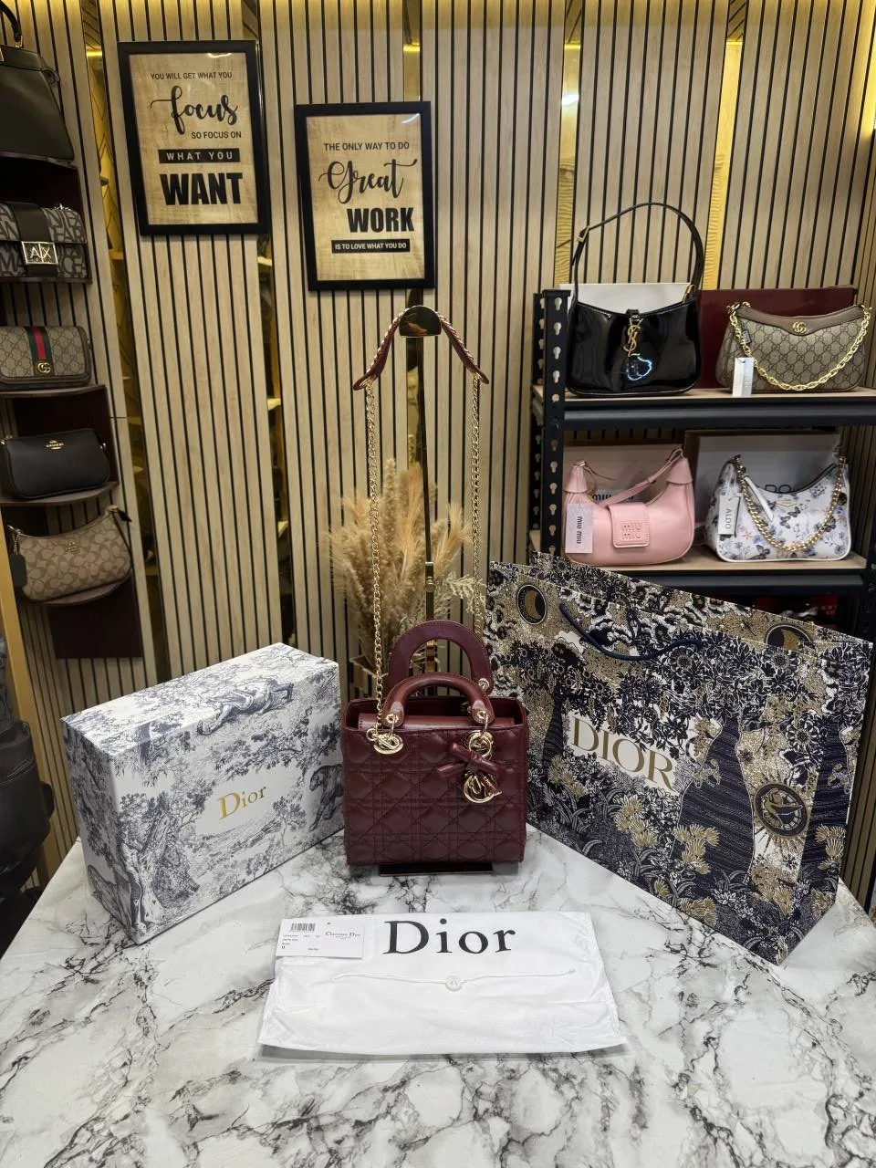 CHRISTIAN DIYOR LADY CANNAGE WITH OG BOX AND DUST BAG INCLUDING CARRY BAG 2111 WINE