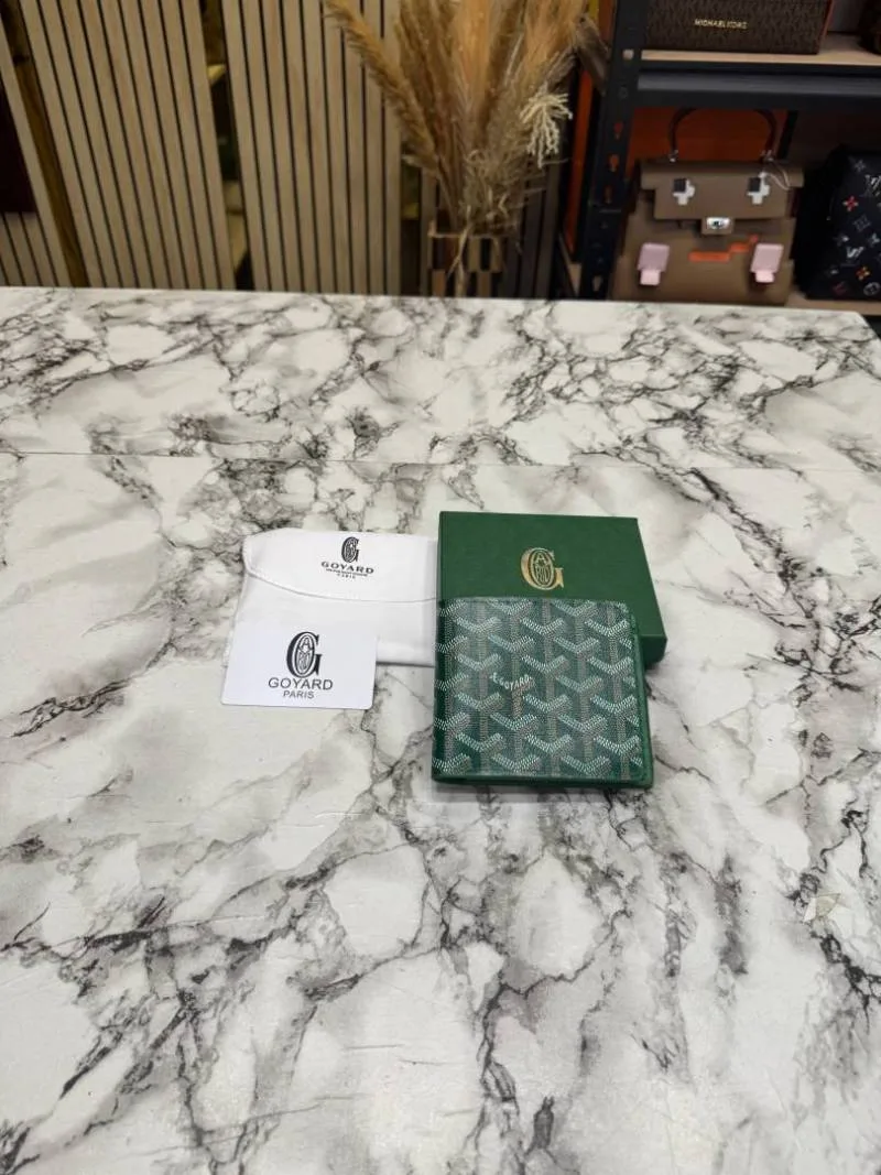 Goyarrd Signature Chevron Compact Wallet With Box And Dust Bag (Green)
