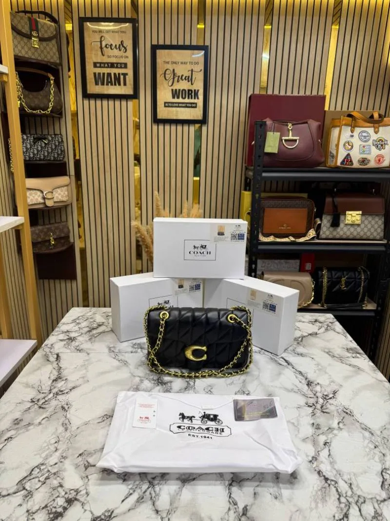 Coacch Tabby Quilted Black Shoulder Bag With Box And Dust Bag