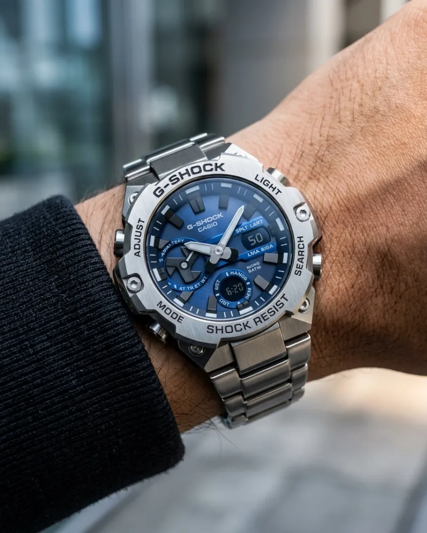 Casio G-Shock GST-B400D-1A Silver Blue Dial