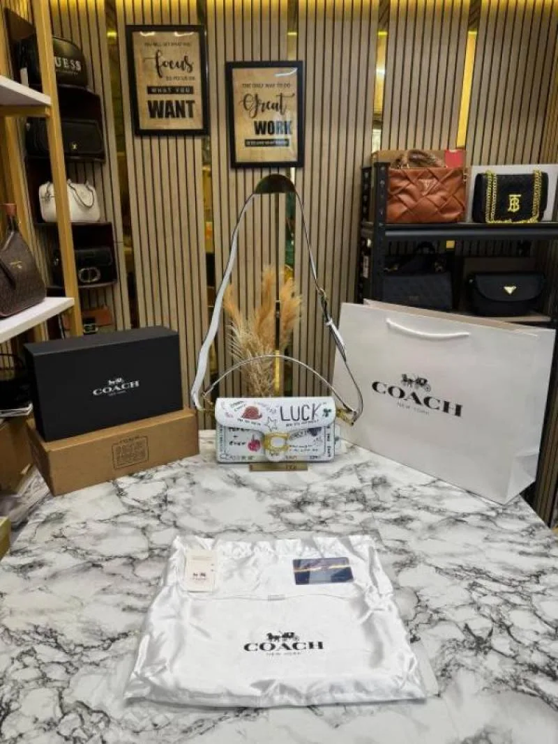 Coac Tabby Shoulder Bag Sketch Print With Double Og Box And Dust Bag Including Carry Bag (White)