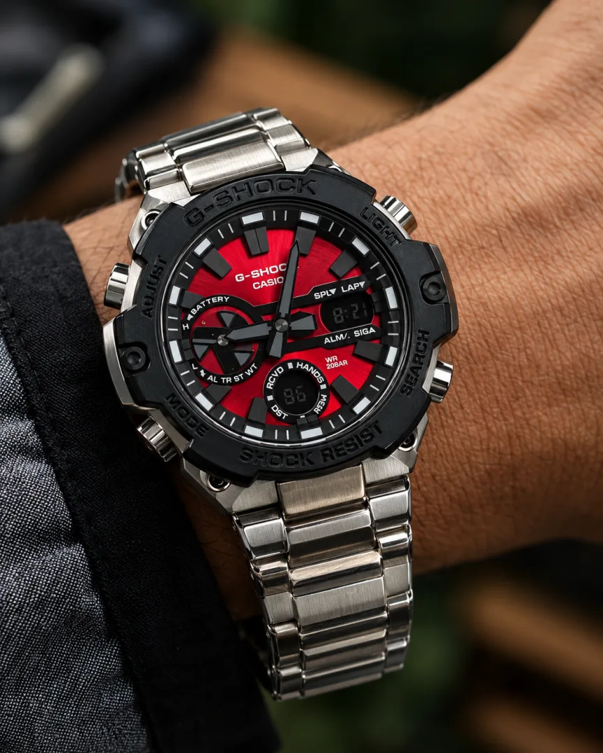 Casio G-Shock GST-B400D-1A Silver Red Black Dial