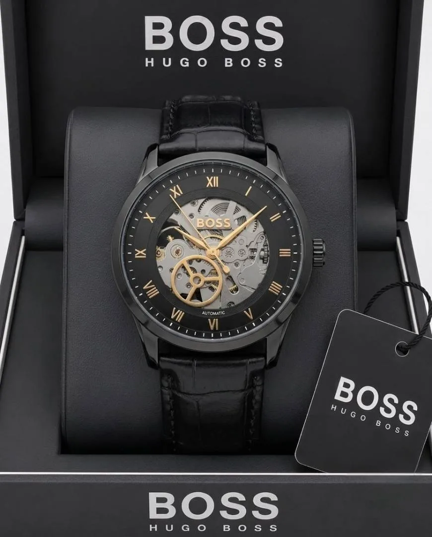 BOSS Principle Skeleton Mens Automatic black and gold