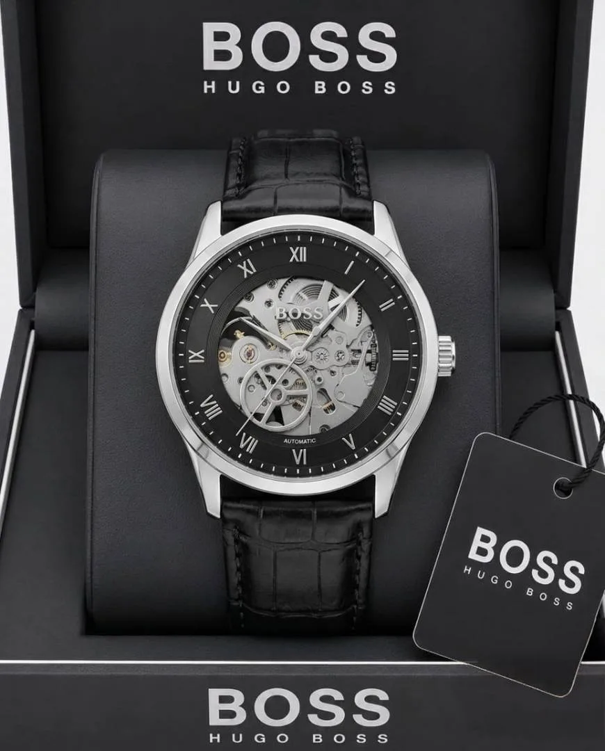 BOSS Principle Skeleton Mens Automatic black and silver
