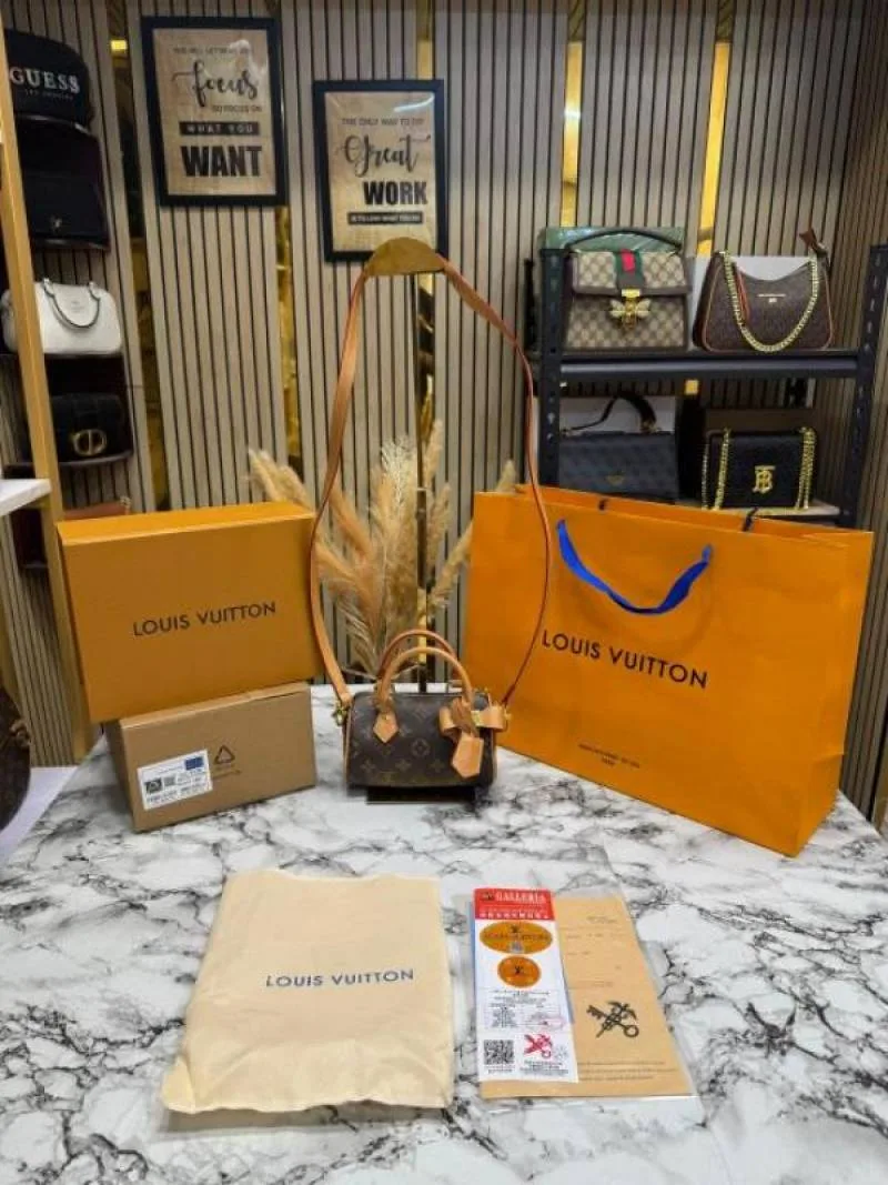 Loui vuitton nano monogram crossbody bag with double og box and dust bag including carry bag (f-2042)