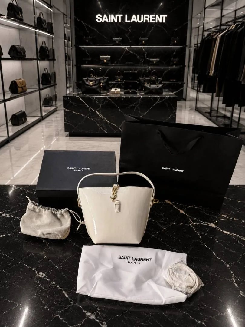 Saint Laurent Ysl Le 37 Patent Glossy Leather Bucket Bag with ogbox Carrybag etc Model 671