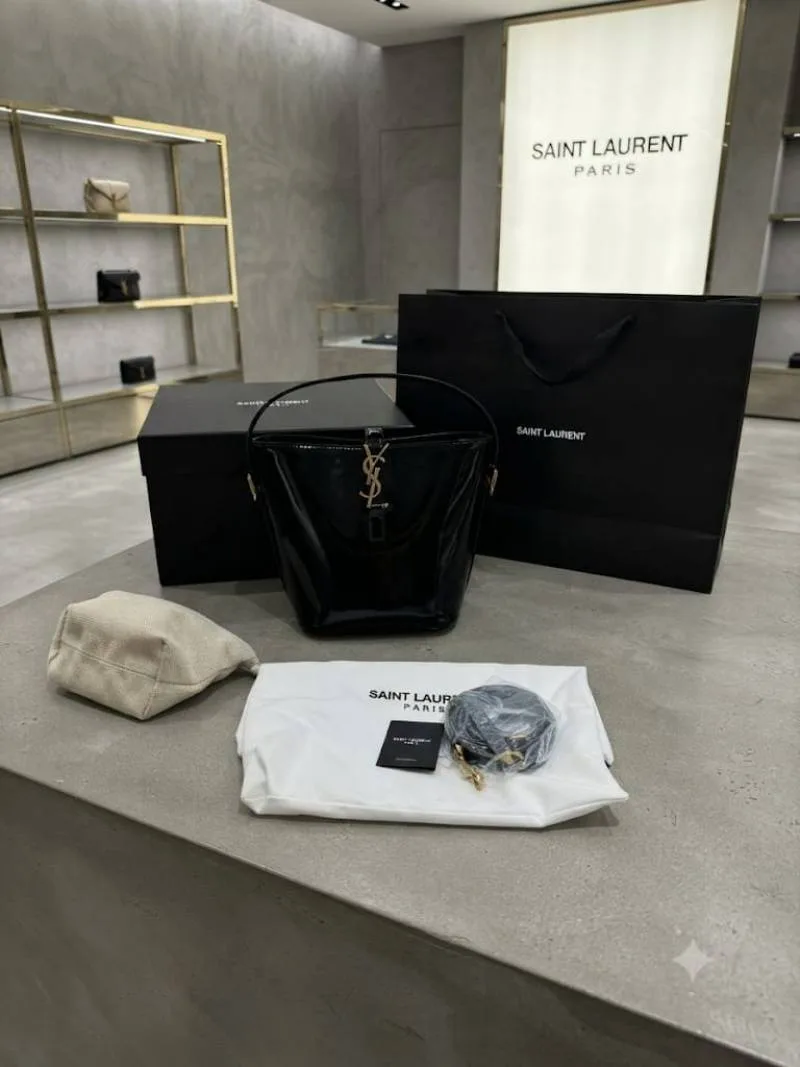 Saint Laurent Ysl Le 37 Patent Glossy Leather Bucket Bag with ogbox Carrybag etc Model 669