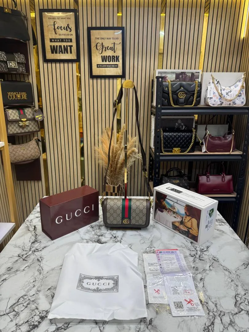 Gucc GG Supreme Ophidia Canvas Shoulder Bag With Double Box Packaging (795466)