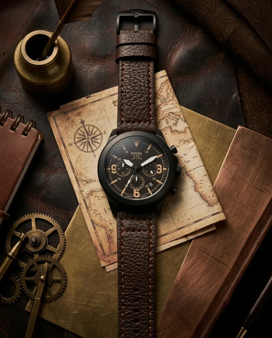 Fosil 10 ATM Latitude Brown Black Dial