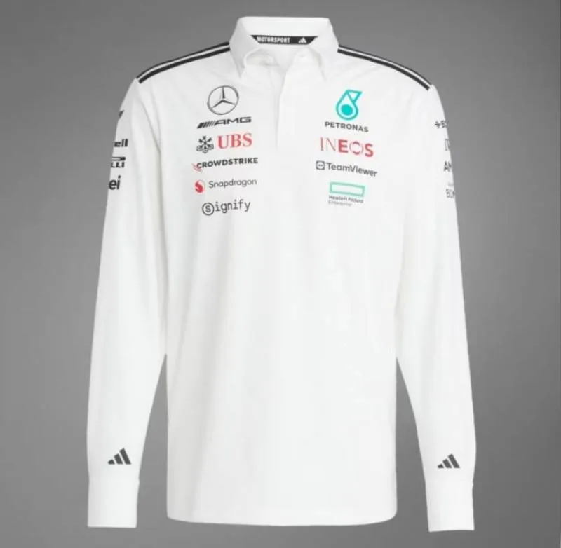 Adida x Mercedes White Collab Edition Premium Full Sleeve Polo T-Shirt(1444)
