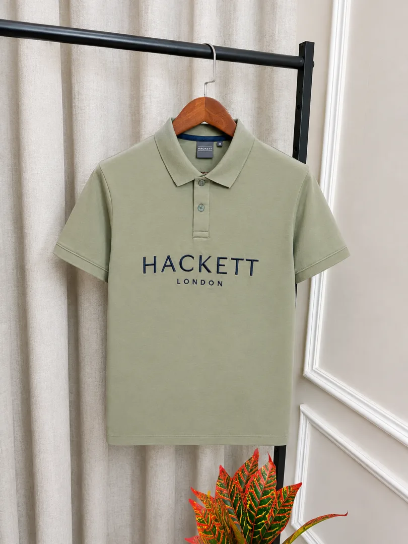 Hacket London Olive Premium Front Embroidery Logo Polo T-Shirt(1438)