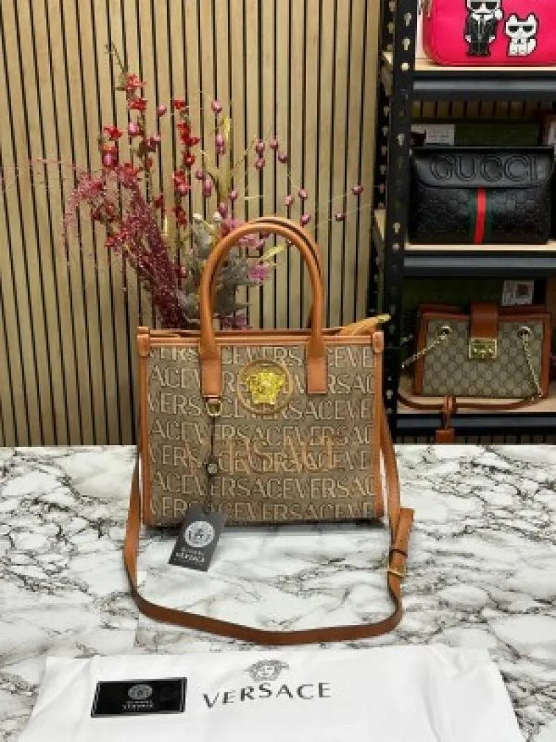 VERSACE LA VACANZA HAND BAG WITH DUST BAG (BROWN)