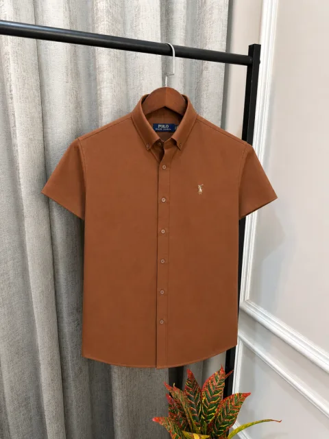 Ralp Lauren Polo Brown Premium Embroidery Logo Half Sleeve Shirt(1429)