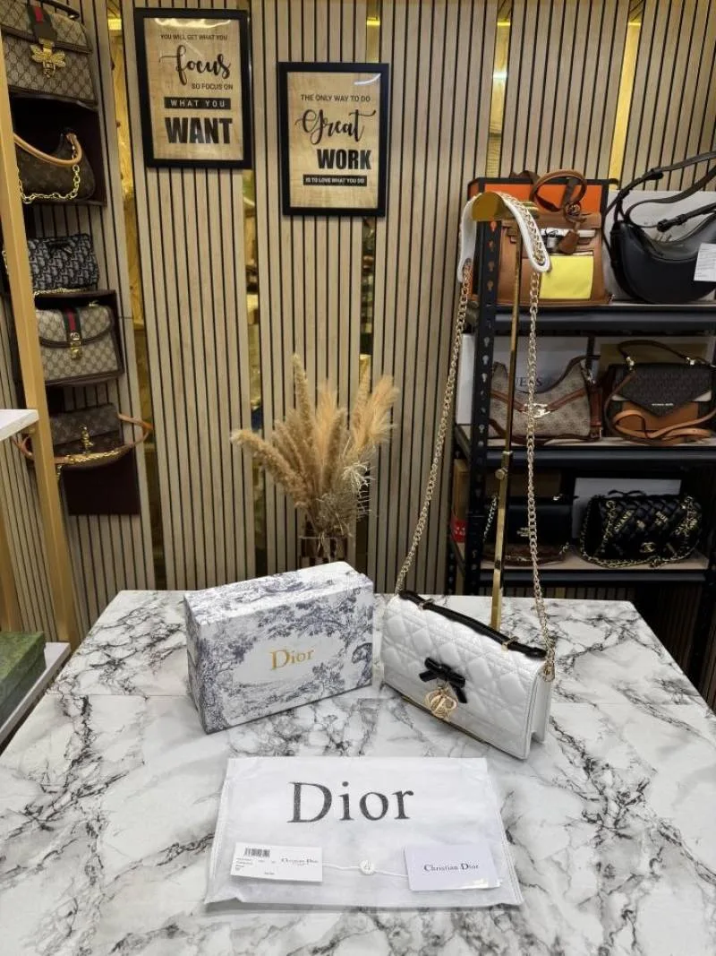 Dioxr Lady D-Joy Style Cannage Lambskin Leather Chain Shoulder Bag (white) (2804)
