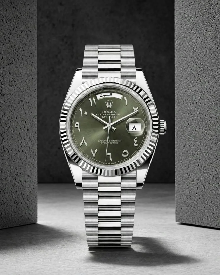 Rolee_x Oyster perpetual Day Date Automatic silver green Arabic
