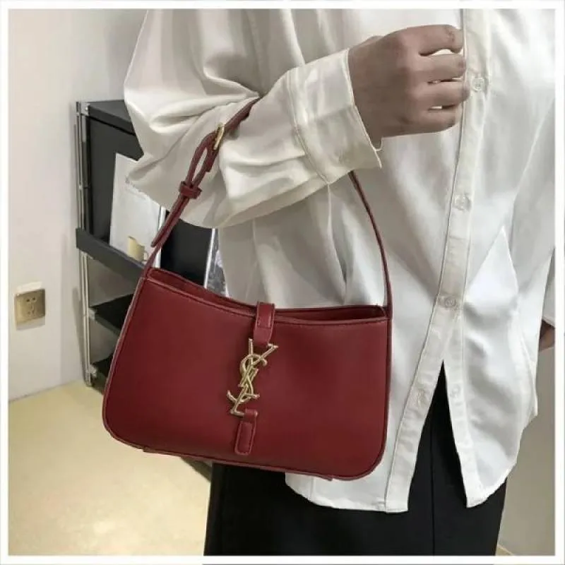 Ysl Yves Saint Laurent Hobo Shoulder Bag With Box And Dust Bag (Maroon) (F-862)