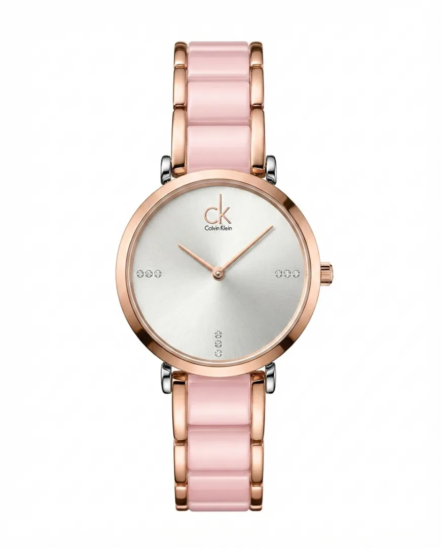 Calvin Kleii_n minimalist Rose Gold Two Tone white Dail