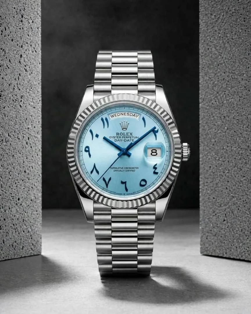 Rolee_x Oyster perpetual Day Date Automatic silver blue Arabic