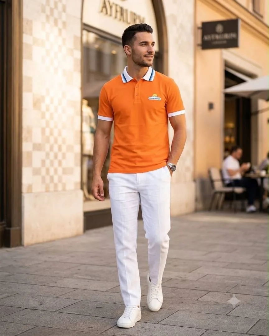 Casablanca Orange Premium Emboss Logo Store Artcile Polo T-Shirt(1414)