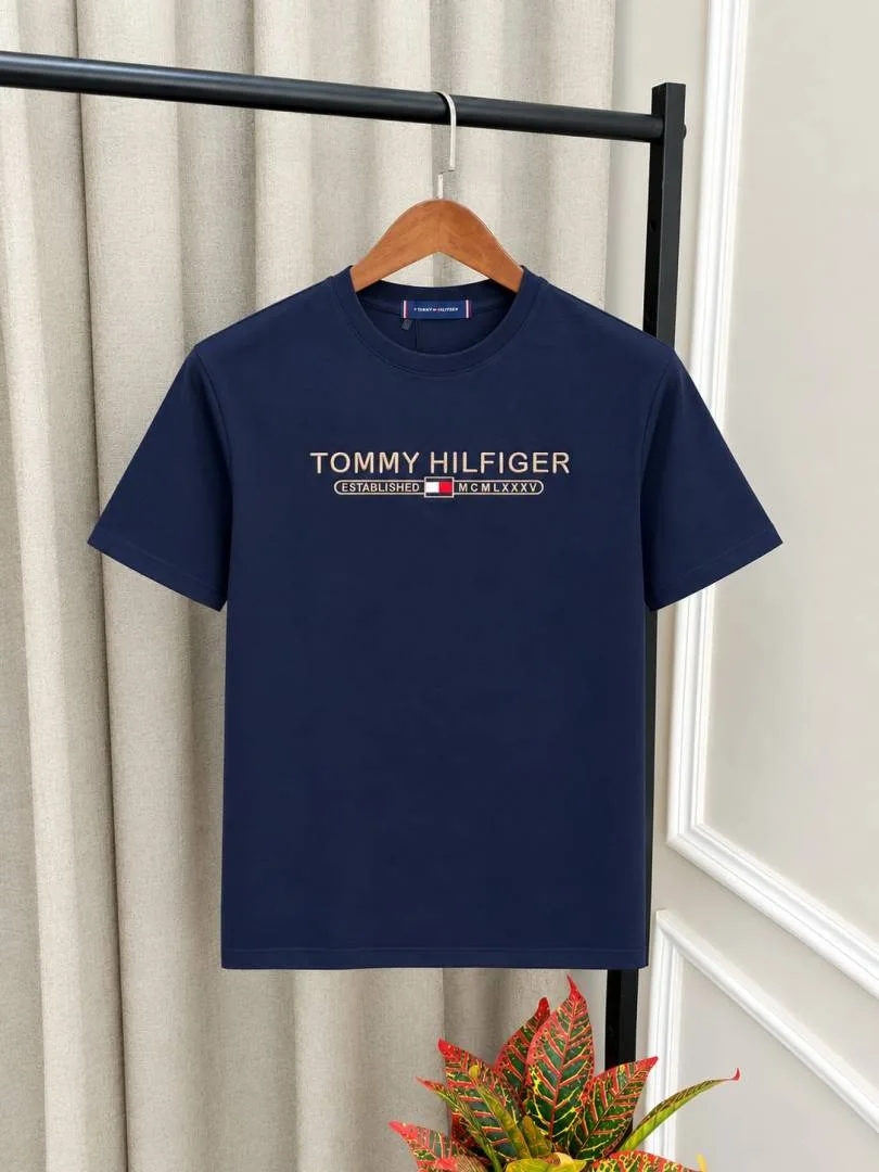 Tomm Hilfiger Navy Blue Front Embroidery Branding Premium Quality Round Neck T-Shirts(1600)
