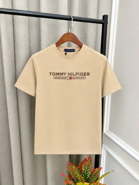 Tomm Hilfiger Beige Front Embroidery Branding Premium Quality Round Neck T-Shirts(1598)