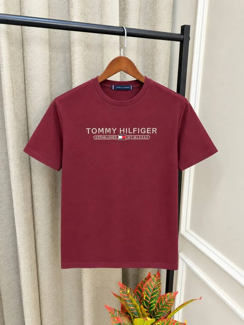 Tomm Hilfiger Maroon Front Embroidery Branding Premium Quality Round Neck T-Shirts(1597)