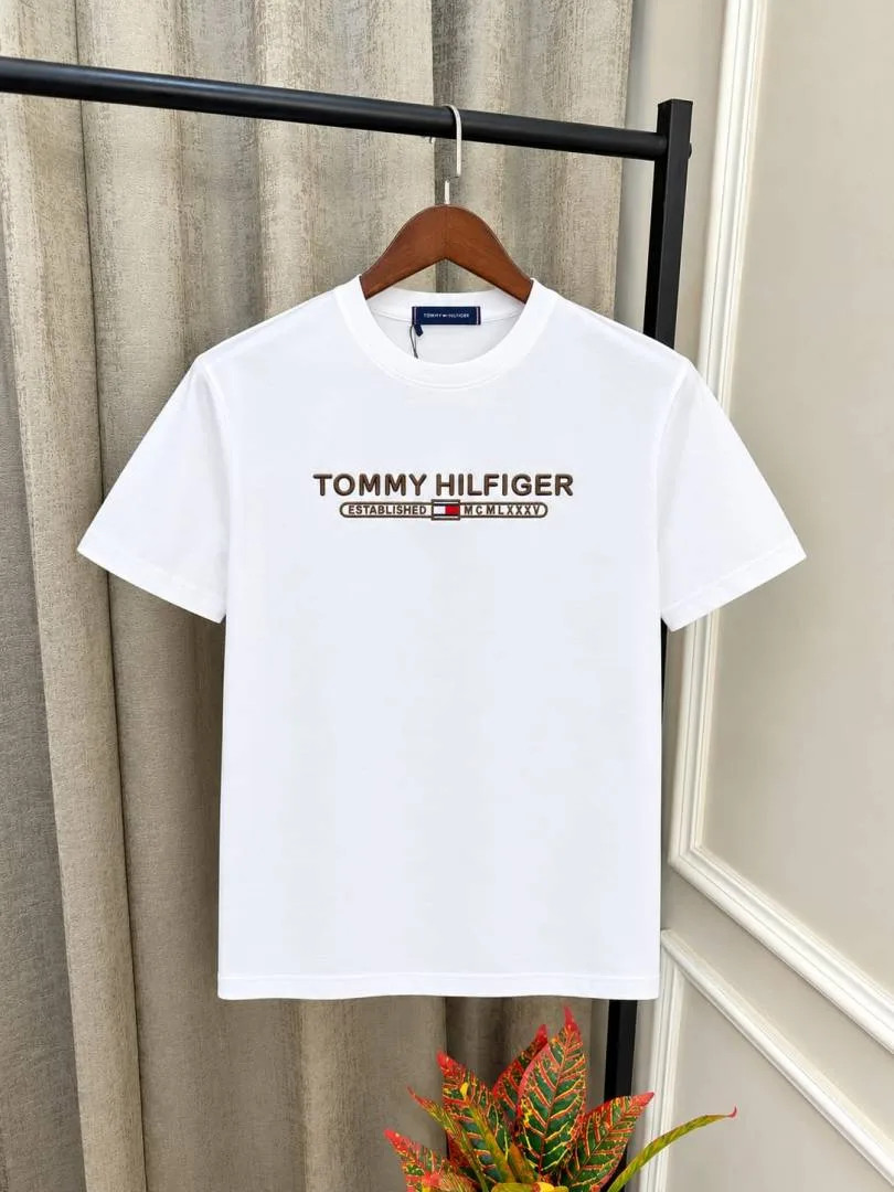 Tomm Hilfiger White Front Embroidery Branding Premium Quality Round Neck T-Shirts(1596)