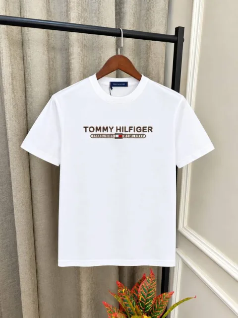 Tomm Hilfiger White Front Embroidery Branding Premium Quality Round Neck T-Shirts(1596)