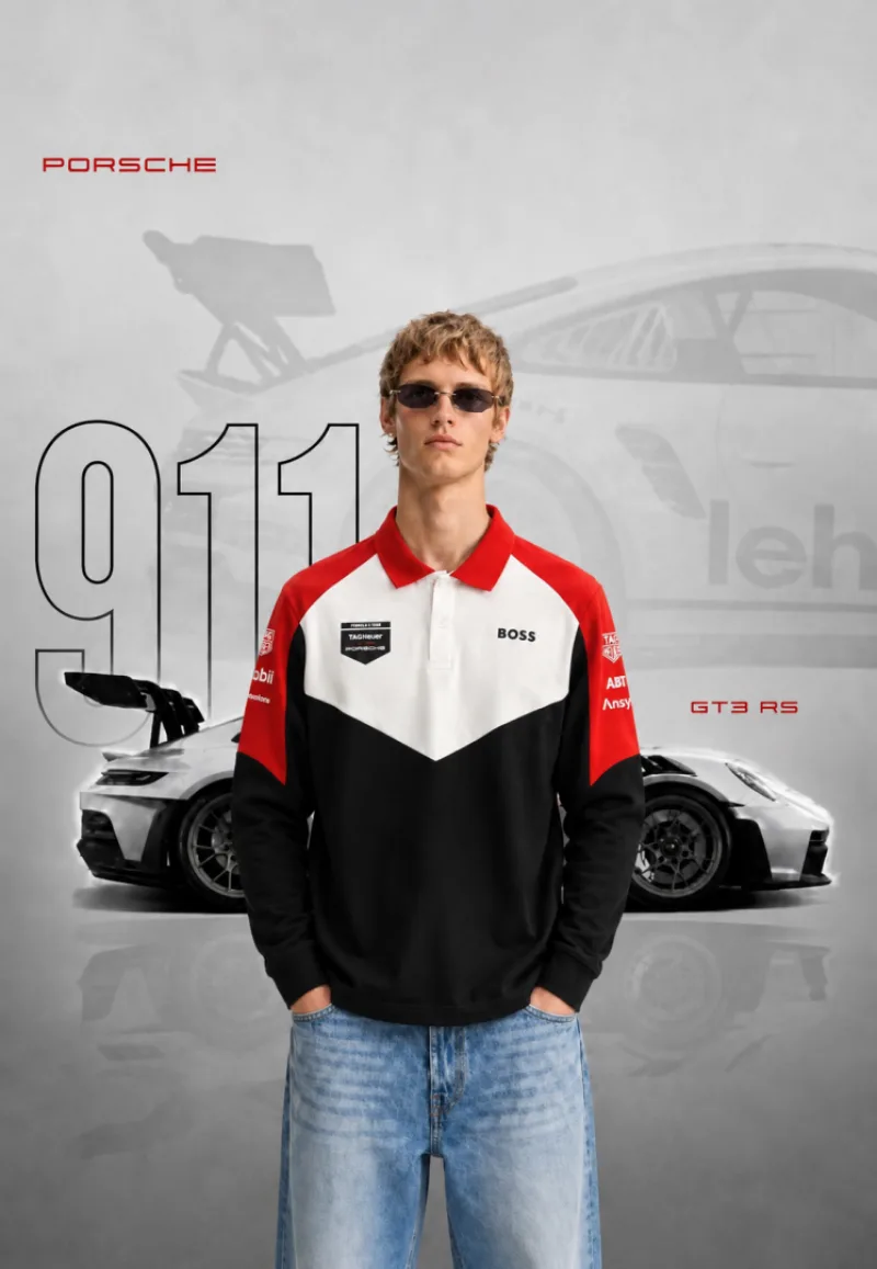 Boss x Porsche Edition White Red Store Article Premium Front & Back Branding Polo Neck Full Sleeve T-Shirt(1387)