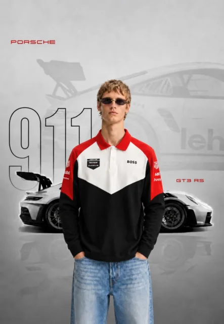 Boss x Porsche Edition White Red Store Article Premium Front & Back Branding Polo Neck Full Sleeve T-Shirt(1387)