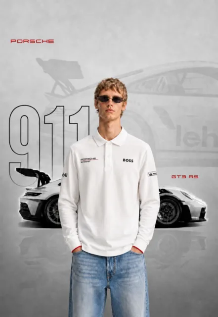 Boss x Porsche Edition White Store Article Premium Front & Back Branding Polo Neck Full Sleeve T-Shirt(1385)