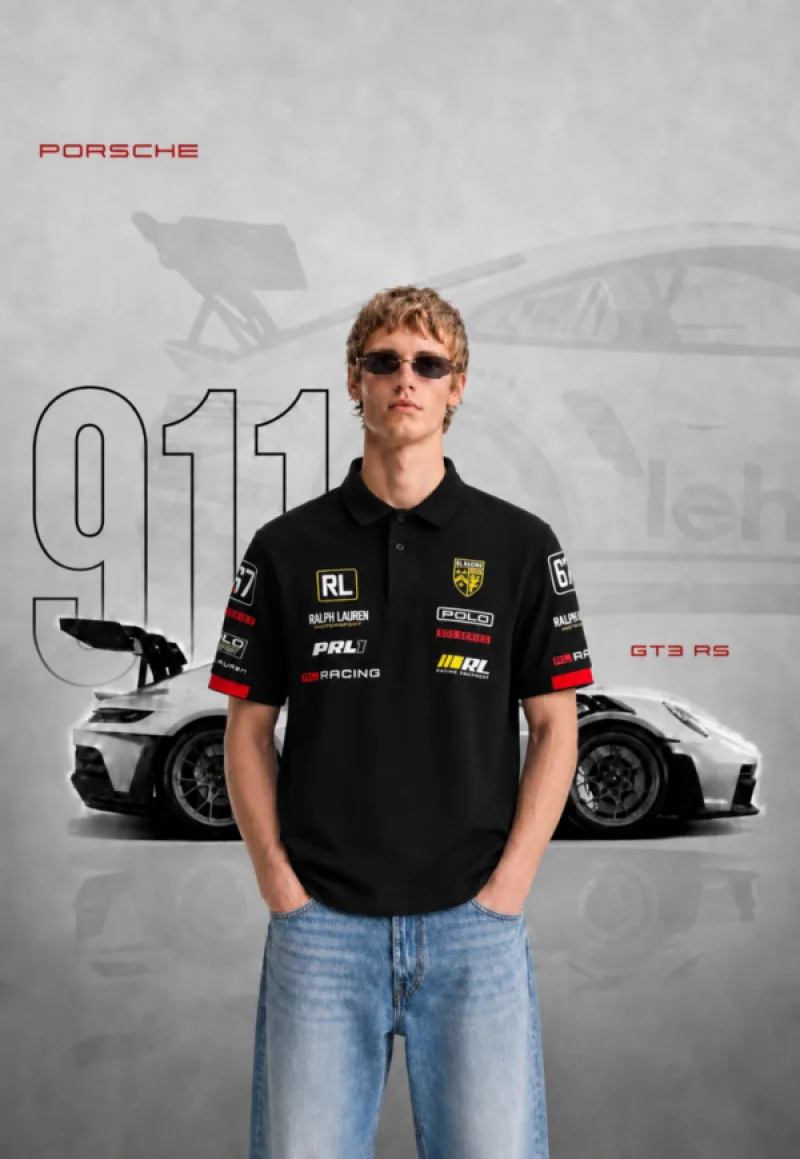 Ralp Lauren Black Motorsport Limited Edition Premium Cotton Lycra Pique Fabric Polo T-Shirt With Back&Front Design(1376)