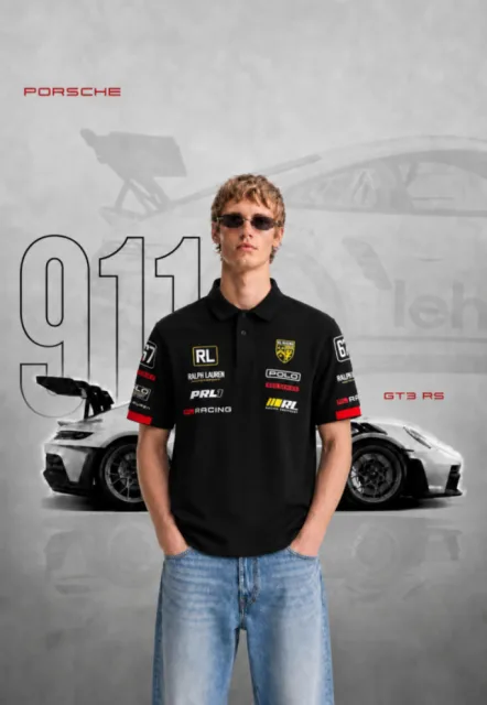 Ralp Lauren Black Motorsport Limited Edition Premium Cotton Lycra Pique Fabric Polo T-Shirt With Back&Front Design(1376)
