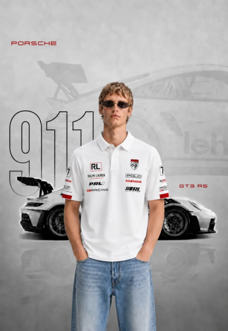 Ralp Lauren White Motorsport Limited Edition Premium Cotton Lycra Pique Fabric Polo T-Shirt With Back&Front Design(1375)