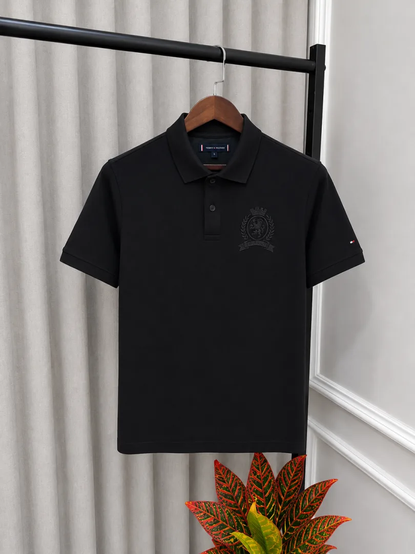 Tummy Hilfigr Black Premium Imported Embossed Logo Polo T-Shirt(1351)