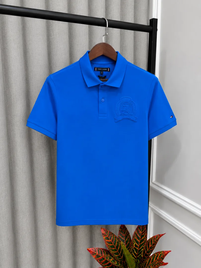 Tummy Hilfigr Blue Premium Imported Embossed Logo Polo T-Shirt(1350)