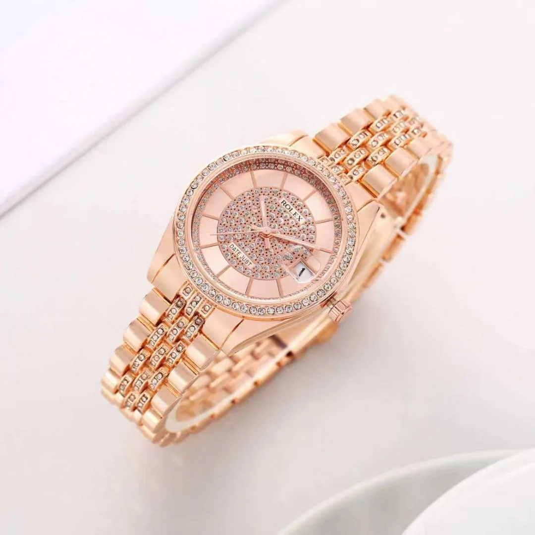 Rolee_x Ladies Crystal Date Just Quartz Rose-Gold Pink
