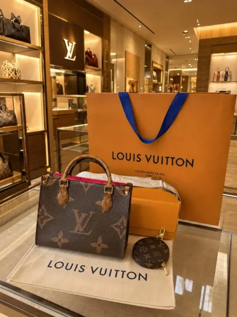 Louiiss vuitton lv on the go otg dual tote mini tote with folding box carrybag coinpouch belt etc