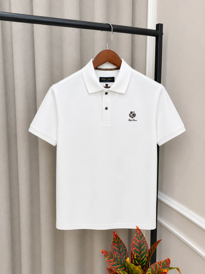 Loro Piana White Premium Imported Store Article Polo T-Shirt with Brand Metal Button & Embroidery Logo(1323)