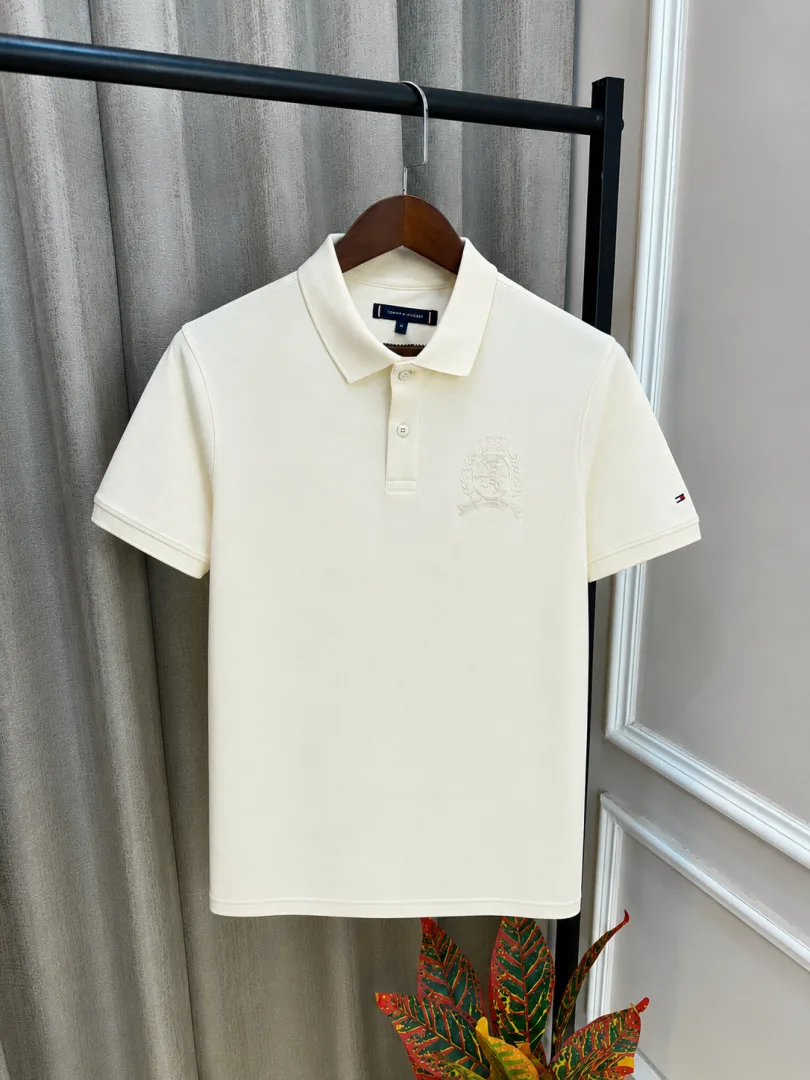 Tummy Hilfigr Cream Premium Imported Embossed Logo Polo T-Shirt(1320)