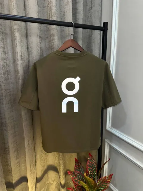 On Cloud Olive Reflective Logo Premium Drop Shoulder Round Neck T-Shirt(1313)