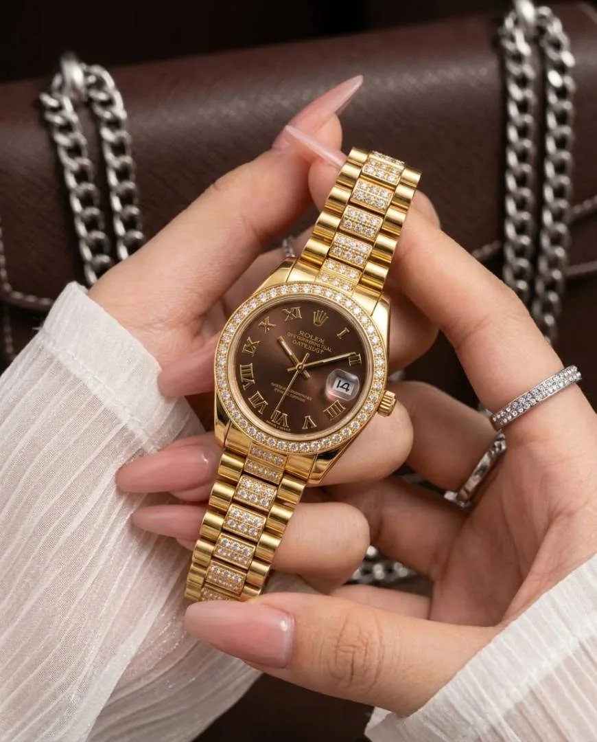 Rollex Date Just Ladies Gold Brown